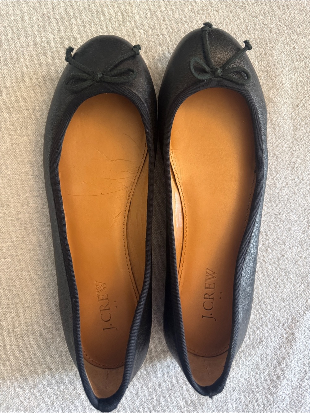 J. Crew Black Leather Ballet Flats with Bow Detail - Picture 2 of 4